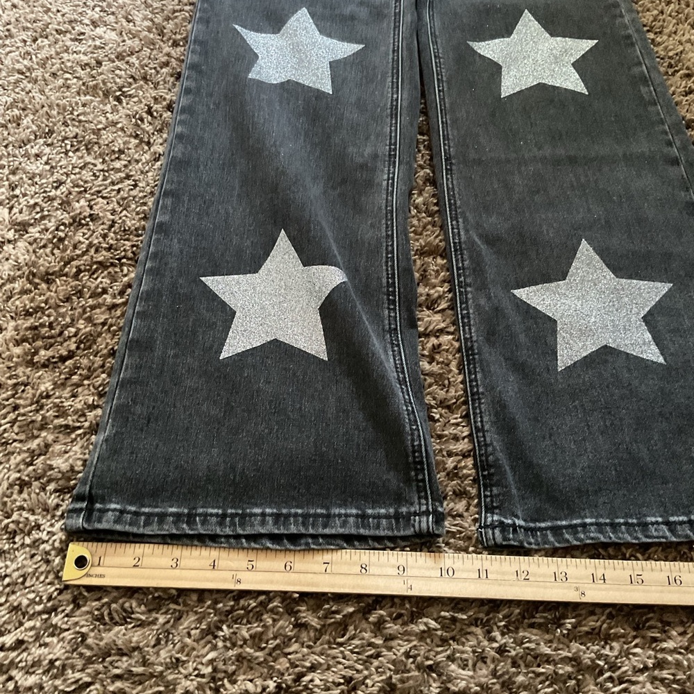 Black Flare Jeans with Silver Glitter Star Accents - Picture 3 of 5